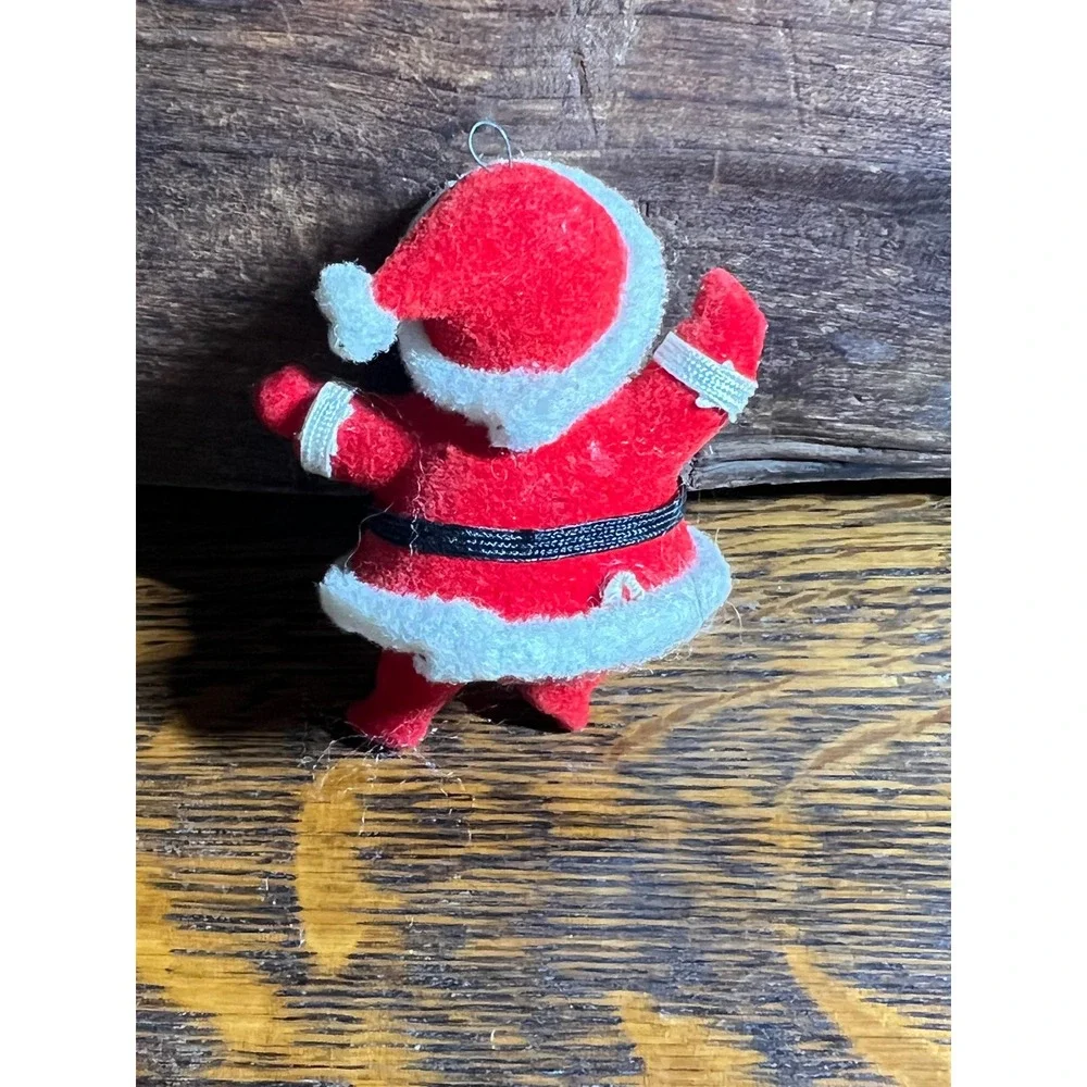 Vintage Flocked Santa Claus Christmas Ornament Decor Mid Century Retro Red 3
